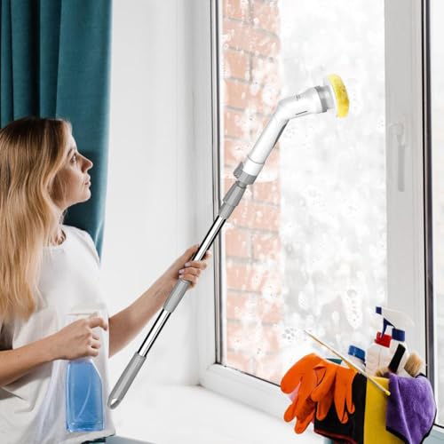 Elektrische Reinigungsbürste, Elektrischer Spin Scrubber mit langem Griff Putzbürste 3 Bürstenköpfe 1 Schwammkopf IPX65 Wasserfest Zwei Geschwindigkeiten Elektrische Reinigungsbürste, Elektrischer Spin Scrubber mit langem Griff Putzbürste 3 Bürstenköpfe 1 Schwammkopf IPX65 Wasserfest Zwei Geschwindigkeiten von Ejoyous