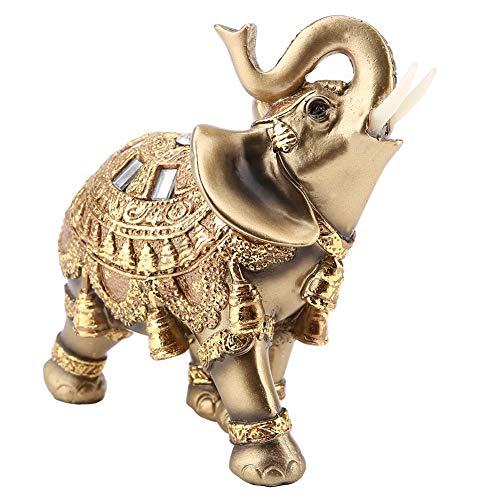 Feng Shui Elefanten Statue aus goldenem Polyresin, schöne Deko Elefanten Figuren in Gold Reichtumsfigurine und Geschenk Home Decoration für die nach Glück und Wohlstand suchen (L) von Ejoyous