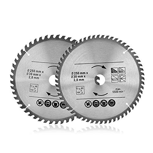 Kreissägeblatt 250mmx30mm, Sägeblatt Hartmetall-Kreissägeblätter Kreissäge Zubehör Professional Hartmetallzähne 48T 60T, für Holz Schnitt Spanplatten Kunststoffe Nichteisenmetalle von Ejoyous