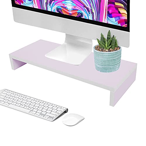 Holz Monitorständer Monitor Riser Ständer, 1 Tier PC Laptop Notebook Ständer Regal Rutschfester Massivholz Computer Laptop für Monitor Risen Rosa weiß 50 * 20 * 7,7 cm Großer von Ejoyous