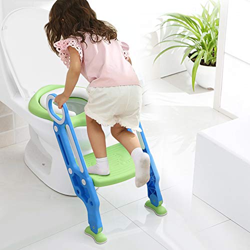 Kinder Toilettensitz, Höhenverstellbar Kindertoilette faltbar Toilettentrainer mit Leiter und Griffe Töpfchen Trainingssitz für Training Babyform die Gewohnheit der unabhängigen Toilette von Ejoyous