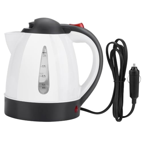 LKW Wasserkocher 24V, 1000ml Auto Elektrischer Wasserkocher Edelstahl KFZ Reisewasserkocher Reise Wasserkocher mit Zigarettenanzünder Stecker, für Camping Boot Wohnmobil von Ejoyous