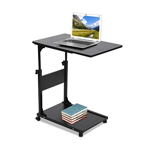 Laptoptisch mit Rollen, Höhe Verstellbar Mobile Workstation Stehpult Laptop Ständer Kompakter Präsentationswagen Ergonomisch C-Form Nachttisch(Schwarz) von Ejoyous