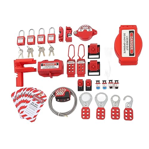 Lockout Tagout Kit für Elektrisches, 47pcs Lockout Tagout Schlösser Set Sicherungsautomaten Lockout Vorhängeschloss Set mit Schlüssel Kugelhahnschloss Kabelschloss, für Breaker von Ejoyous