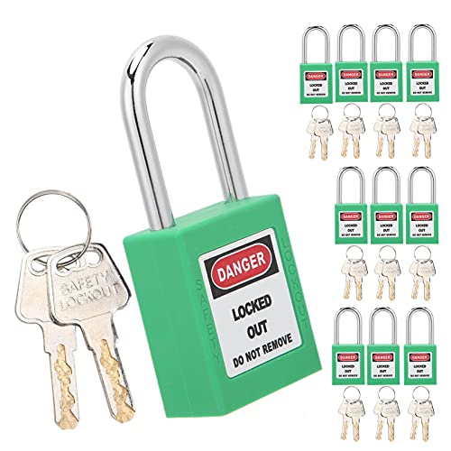 Lockout Tagout Schloss, 10er-Set 38 mm Lockout-Schloss Lockout Vorhängeschloss Gleichschließend Nylon-Sicherheitsvorhängeschloss mit 20 Schlüsseln (GREEN) von Ejoyous