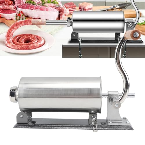 Manuelle Wurstmaschine, 3L Edelstahl Wurstfüllmaschine Horizontaler Fleischfüller mit Füllrohren und Manueller Kurbel, für den Hausgebrauch oder Gewerblich von Ejoyous