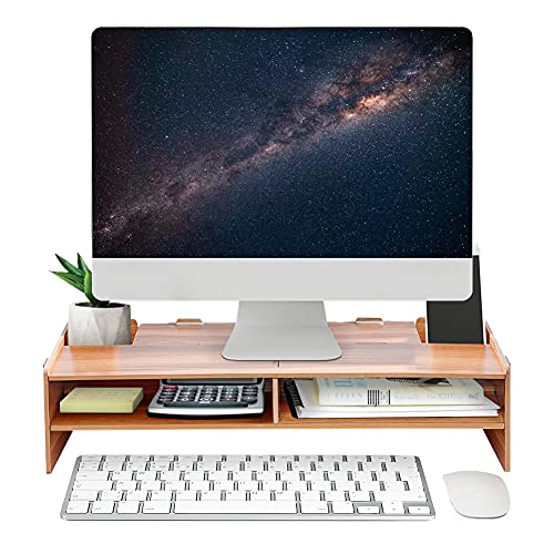 Monitorständer aus Holz, Bildschirm Ständer mit Fächern Bewahren Tastaturen Mobiltelefone, Ergonomischem Druckerständer, Haltbare Halterung Heimbüro - Computer Laptop TV Drucker Projektor (brown) von Ejoyous