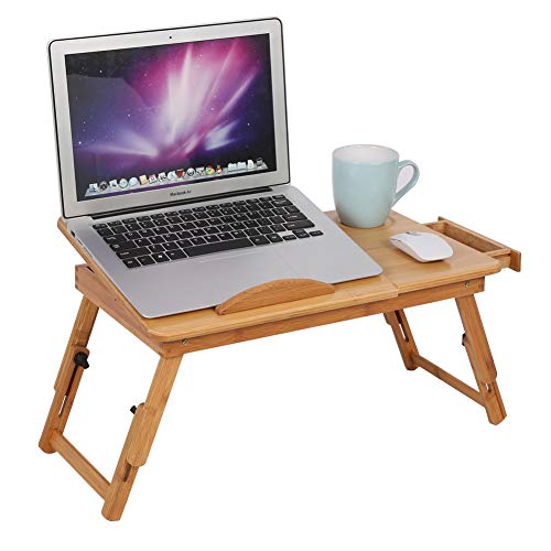 Notebook-Computer-Sofa-Tisch Klapplaptop-Tisch Bambus, 100% höhenverstellbarer Laptoptisch mit Lüftungslöchern mit Schublade, Betttisch zum Lesen oder Frühstück, Zeichnungstisch und Esstisch für Bett von Ejoyous
