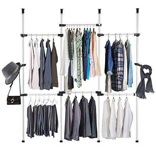 Offener kleiderschrank, Teleskopstange Kleiderständer, Teleskop Garderoben System mit 6 Kleiderstangen, Verstellbares Regalsystem, Verstellbares Ordnungssystem von Ejoyous
