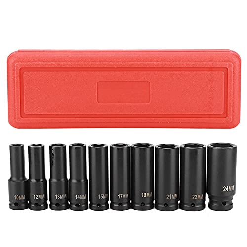 Schlagschrauber Nüsse 1/2 zoll Set 10-tlg Kraft-Steckschlüssel-Einsatz-Satz Impact Socket Set 12,5 mm (1/2") Kraftsteckschlüssel-Set 10-24 mm Schlagnuss-Satz zum Lösen/Entfernen von Schrauben von Ejoyous