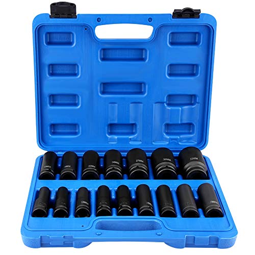 Schlagschrauber Nuss Set 1/2 Zoll, 16-teilig Steckschlüsselsatz Impact Socket Set Torx Nuss set kraftnüsse mit 1/2 Zoll Antrieb, 10-32m Sechskant Nüsse -Metric von Ejoyous