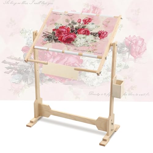 Stickrahmen Eckig, Kreuzstich Rahmen Holz Stickständer Verstellbare Stickerei Ständer mit 5 Höhenstufen und 360 Grad drehbar Kreuzstichrahmen Bodenständer 100cm 32CT Stickrahmen Eckig, Kreuzstich Rahmen Holz Stickständer Verstellbare Stickerei Ständer mit 5 Höhenstufen und 360 Grad drehbar Kreuzstichrahmen Bodenständer 100cm 32CT von Ejoyous