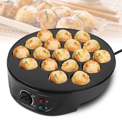 Takoyaki Pfanne Elektrisch, Takoyaki Maker mit Takoyaki-Plektren Elektrische Gusseisen Pancake Ball Maker mit 18 Löcher, für die Herstellung Japanischer Takoyaki von Ejoyous