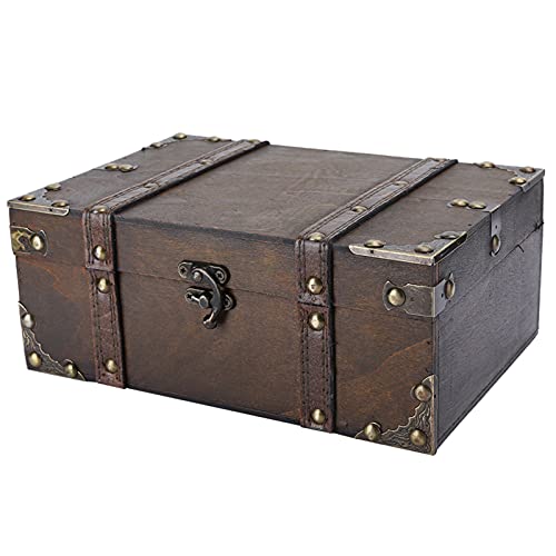 Vintage Holz Schatztruhe, Holztruhe Schatzkiste Geschenk Truhe Piratentruhe Geldtruhe Aufbewahrungsbehälter Wohnzimmer Organizer Truhe für Flur Schlafzimmer (6282-2302) von Ejoyous