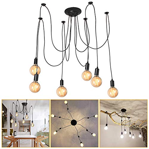 lampen Spinne Kronleuchter, DIY Deckenleuchte Pendelleuchte Lampe Kopf Halter Retro Industry Ceiling Light Speisesaal für Schlafzimmer Wohnzimmer Esszimmer Hotel Dekoration (6 Kopf) von Ejoyous