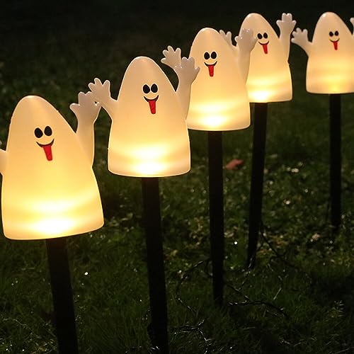 5Pcs Halloween Deko Licht Outdoor, LED Geister Halloween LED Lichter Solar Gartenleuchte Halloween Dekoration Leuchtend Lichterkette Gartenbeleuchtung Wasserdicht Solarlampen für Außen Garten von Ekakashop