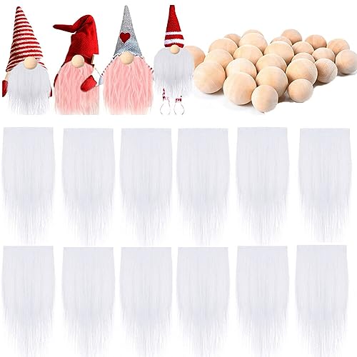 Ekakashop 12Pcs Kunstpelzstoff GNOME Bart Mit Holzkugeln Set,Weihnachten Vorgeschnittener Zwergenbart,Ostern Weihnachten Deko Wichtel Bart Basteln für DIY Weihnachtsmann Wichtel Puppe von Ekakashop