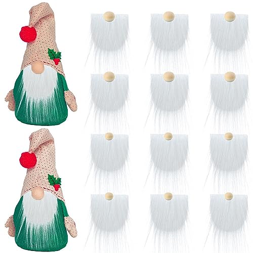 Ekakashop Kunstpelzstoff GNOME Bart Mit Holzkugeln Set,12Pcs Weihnachten Vorgeschnittener Zwergenbart,Ostern Weihnachten Deko Wichtel Bart Basteln für DIY Weihnachtsmann Wichtel Puppe von Ekakashop