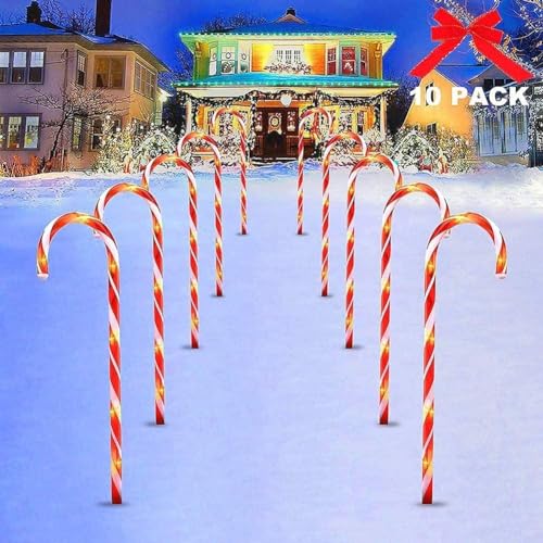 Zuckerstangen Lichterkette Außen Dekorationen,10 Stück Weihnachten LED Zuckerstange Beleuchtete Zuckerstangen Lichter Weihnachtsweg Marker, Weihnachtssbeleuchtung für Garten Weihnachtsdeko Außen von Ekakashop