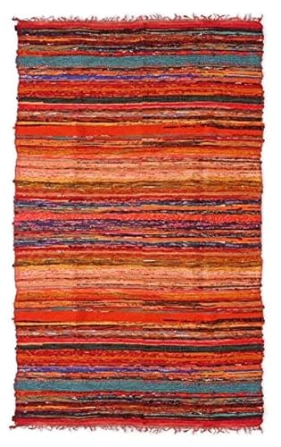 EX Mehrfarbiger Chindi-Teppich 12.2x15.2 cm, Handgewebter & Wendbarer Läufer, Recycelte Baumwolle für Wohnzimmer Küche (1.2x1.8 m, Rote Farbe) von Ekakshx