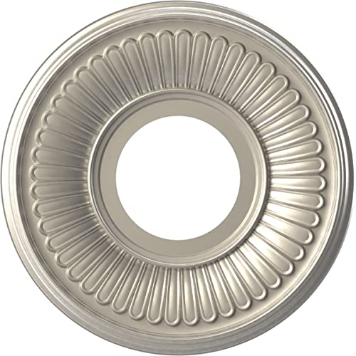 Ekena Millwork CMP10BEBAL Berkshire Thermogeformtes PVC-Deckenmedaillon (passend für Vordächer bis 11,4 cm), 25,4 cm Außendurchmesser x 8,9 cm Innendurchmesser x 1,9 cm P, helle Beschichtung aus Aluminium von Ekena Millwork