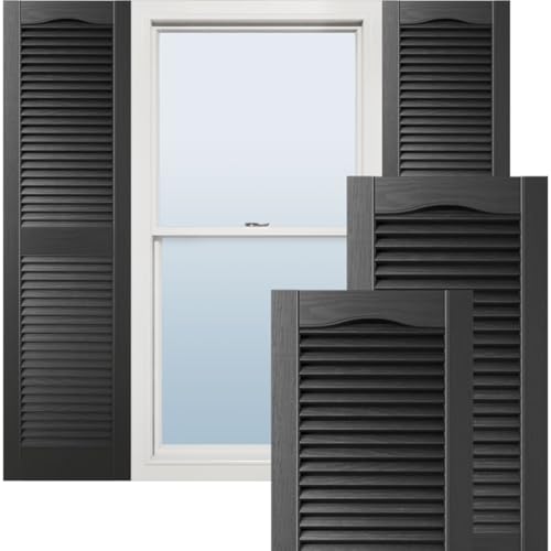 Ekena Millwork Lifetime Vinyl LL1S12X03600BL Standard Cathedral Top Center Mullion, Open Louver Vinyl Shutters, w/Installation Shutter-Lok's & Matching Screws (Per Pair), 12"W x 36"H, Black von Ekena Millwork