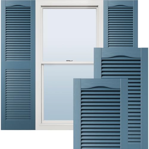 Ekena Millwork Lifetime Vinyl LL1S14X03900CB Standard Cathedral Top Center Mullion, Open Louver Vinyl Shutters, w/Installation Shutter-Lok's & Matching Screws (Per Pair), 14 1/2"W x 39"H, Classic Blue von Ekena Millwork
