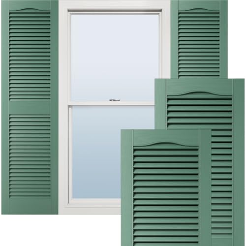 Ekena Millwork Lifetime Vinyl LL1S14X03900FG, Klapp-Fensterläden, Kathedralendesign, mit offenen Lamellen, mit Montagezubehör, passende Schrauben (pro Paar), 36,8 x 99 cm (B x H), Waldgrün von Ekena Millwork