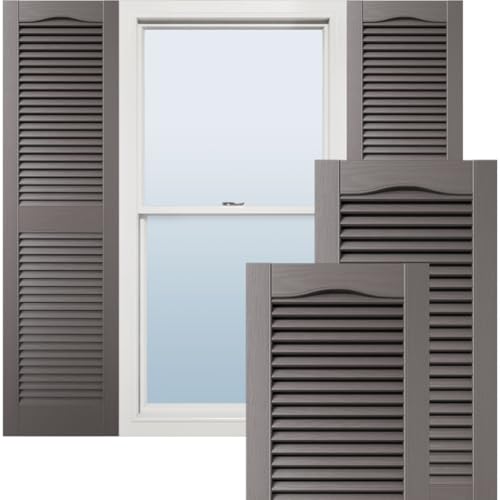 Ekena Millwork Lifetime Vinyl LL1S14X04300MS, Klapp-Fensterläden, Kathedralendesign, offene Lamellen, Montagezubehör, passende Schrauben (pro Paar), 36,8 x 109,2 cm (B x H), Braun (Musket Brown) von Ekena Millwork