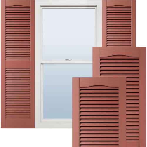 Lifetime Vinyl LL1S12X03100RD Standard Cathedral Top Center Mullion, Open Louver Vinyl Shutters, w/Installation Shutter-Lok's & Matching Screws (Per Pair), 12"W x 31"H, Burgundy Red von Ekena Millwork