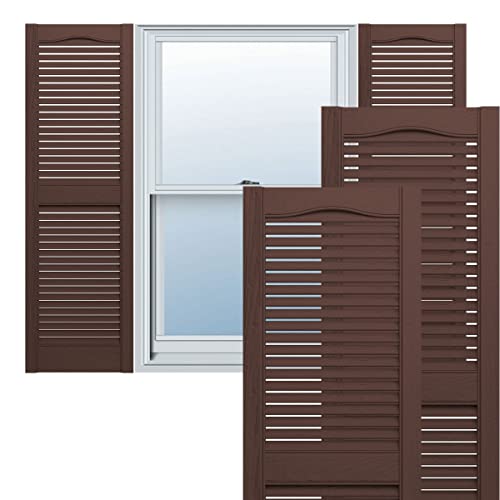 Lifetime Vinyl LL1S14X03900FB Standard Cathedral Top Center Mullion, Open Louver Vinyl Shutters, w/Installation Shutter-Lok's & Matching Screws (Per Pair), 14 1/2"W x 39"H, Federal Brown von Ekena Millwork