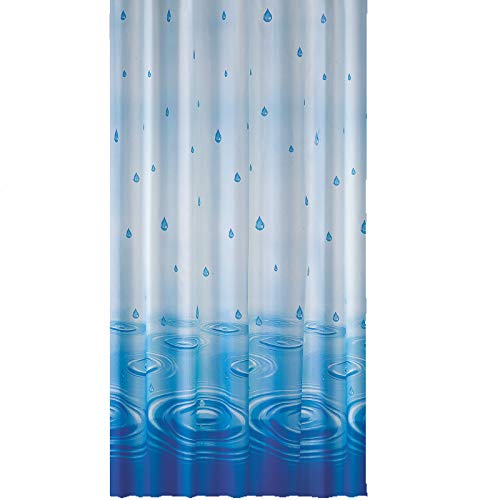 Anti Schimmel & Bakteriell EDLER Textil Duschvorhang 120 x 200 cm " Blau & Weiss Wassertropfen " inkl Ringe von Ekershop