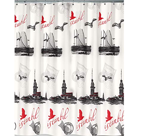 EDLER Textil Duschvorhang 120 x 200 cm "Istanbul Jungfrau Turm" Weiss Schwarz Rot inkl. Ringe EDLER Textil Duschvorhang 120 x 200 cm "Istanbul Jungfrau Turm" Weiss Schwarz Rot inkl. Ringe von Ekershop