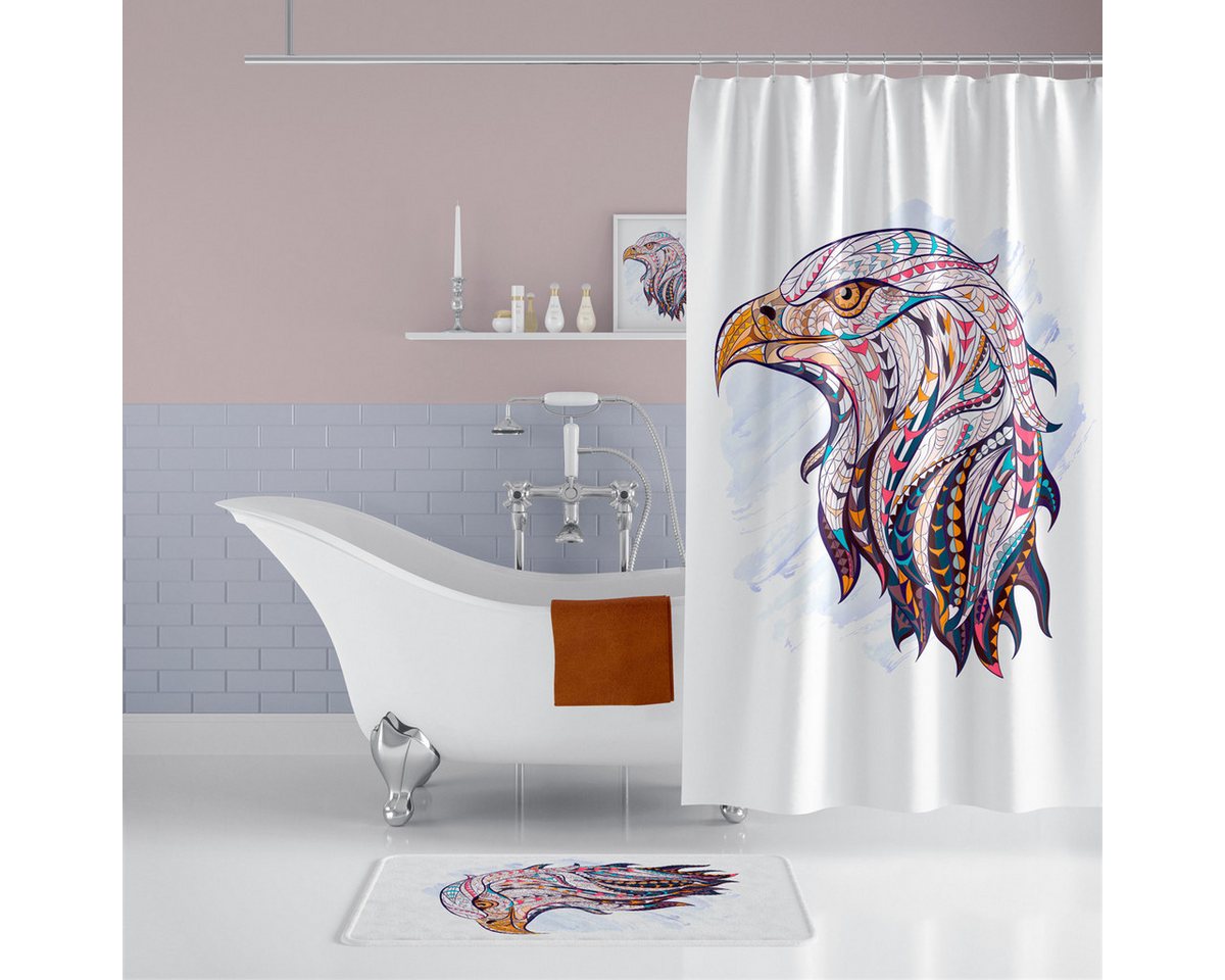 Ekershop Duschvorhang Textil Digitaldruck ADLER Eagle für Duschstange Breite 120 cm (inkl. Ringe), Höhe 200 cm, wasserabweisend, waschbar, bügelbar von Ekershop