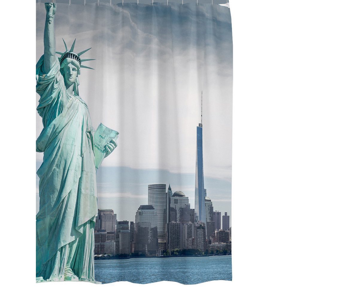 Ekershop Duschvorhang Textil Digitaldruck FREIHEITSSTATUE New YORK für Duschstange Breite 120 cm (inkl. Ringe), Höhe 200 cm, wasserabweisend, waschbar, bügelbar von Ekershop