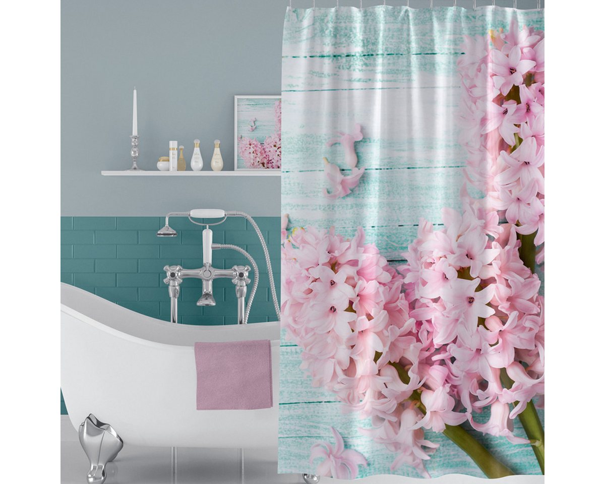 Ekershop Duschvorhang Qualität Textil Digitaldruck LILAC für Duschstange Lila Breite 120 cm (inkl. Ringe), Höhe 200 cm, wasserabweisend, waschbar, bügelbar von Ekershop