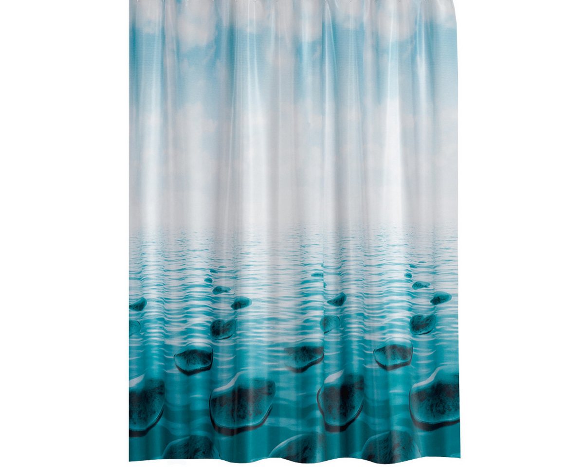 Ekershop Duschvorhang Textil Stein im Meer" Dunkel Türkis für Duschstange Breite 120 cm, Höhe 200 cm, wasserabweisend, inkl. Ringe, waschbar, bügelbar" von Ekershop