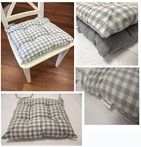 Ekershop EXTRA DICK Design Stuhlkissen Sitzkissen Stuhl Garten Küche Kissen 40x40cm 8cm Deko Auflage für Gästezimmer, Esszimmer, Küche, Terrasse, Wintergarten, Wohnzimmer (Grau-Weiß Kariert) von Ekershop