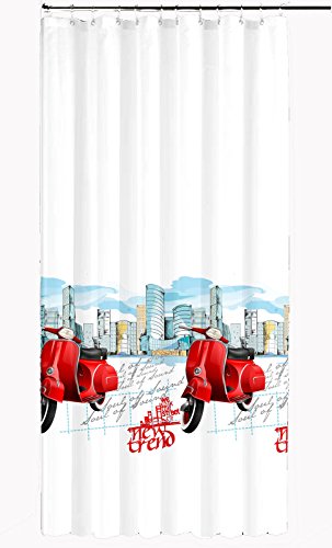 Ekershop Textil Duschvorhang 180 x 200 cm City Mofa Weiß Rot Blau inkl. Ringe von Ekershop