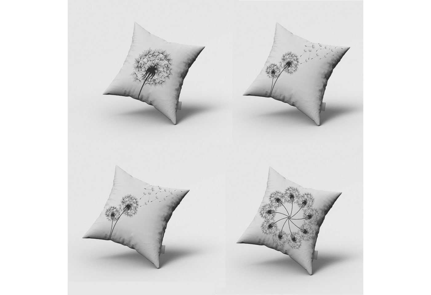 Ekershop Kissenhüllen Dekorative 4er Set DANDELION Dekokissen Hülle Kissenbezug Kissen, (4 Stück), Löwenzahn von Ekershop