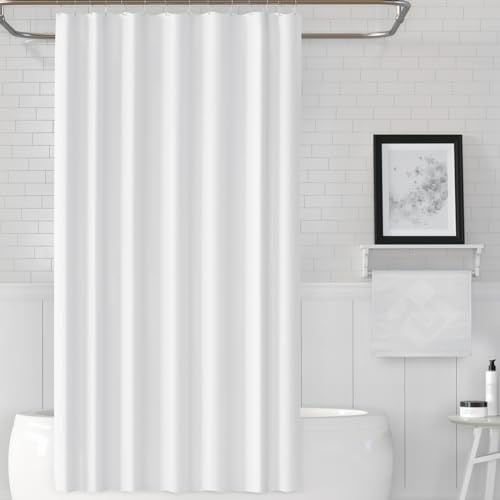 Duschvorhang Textil " Uni Weiß " 240x200cm Wannenvorhang aus Stoff für Duschstange / Duschvorhangstange Badewanne Vorhang inkl. Ringe Breite 240 cm, Höhe 200 cm, wasserabweisend, waschbar, bügelbar von Ekershop
