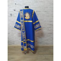 Diakongewänder-Set Mit Einzelnem Orarion Der Ikone Jungfrau Maria - Diakon-Set Blaues Diakongewänder-Set Mit Einzelnem Orarion Der Ikone Jungfrau Maria - Diakon-Set Blaues von EkklesiaStore