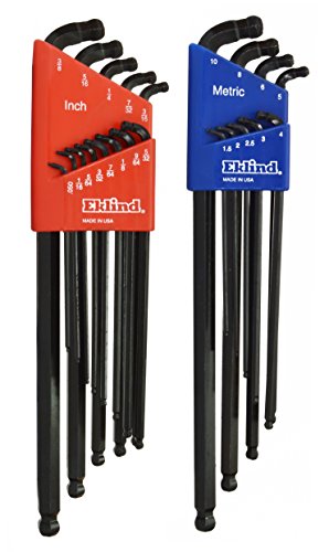 EKLIND 17222 Doppelkugel-Sechskant-L-Schlüssel-Inbusschlüssel, extra lang, Zoll/MM (2 Sets, 22 Stück), 1 Stück, SAE und metrisch von Eklind