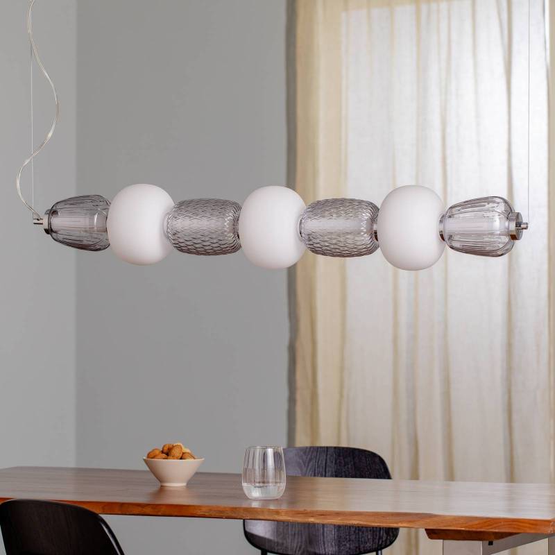 LED-Hängelampe Caro, Glas grau-transparent/opal Länge 110 cm von Eko-Light