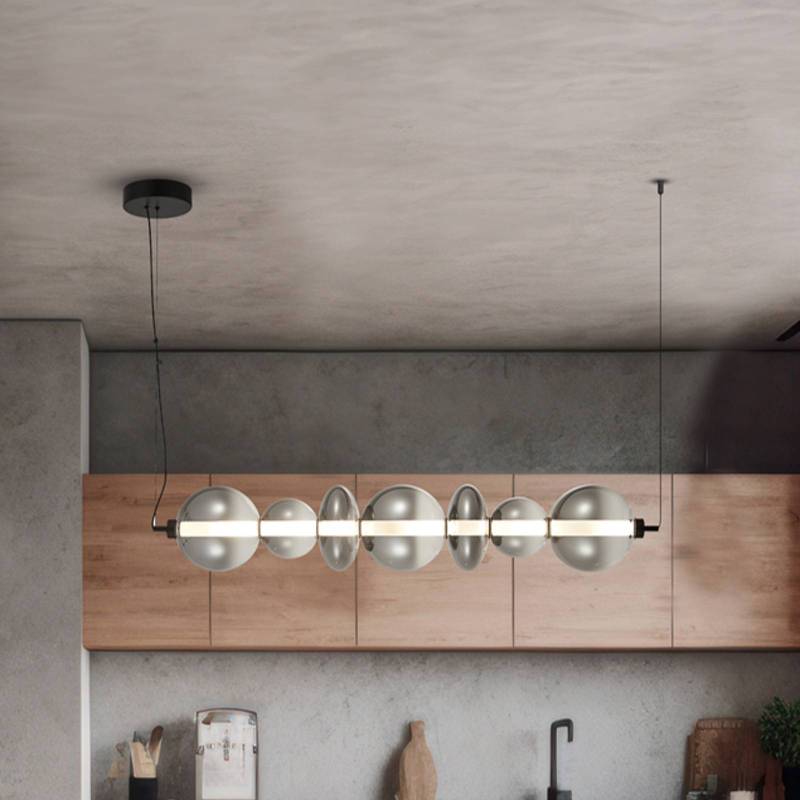LED-Hängeleuchte Daphne, Glas grau-transparent, Länge 118 cm von Eko-Light