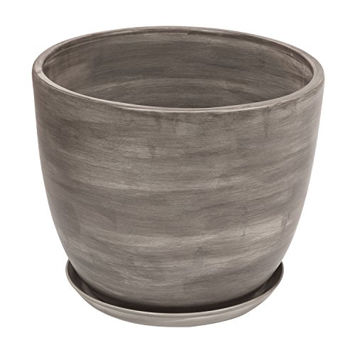 Keramik Keramiktopf Blumentopf Topf mit Untersetzer Übertopf D 305 mm grau von Ekoceramika