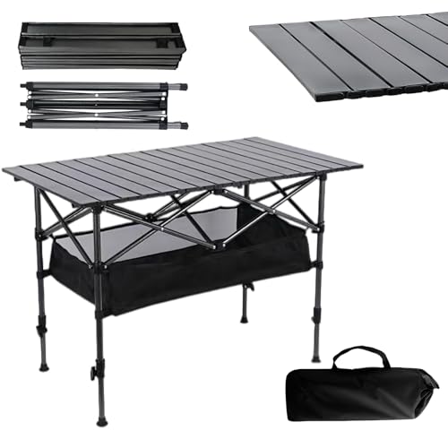 Eksohtuf Campingtisch Faltbar Klapptisch Balkontisch, 96 x 55 x 50-80cm, Wetterfest Partytisch, Tischplatte klappbar, Outdoor Falttisch Gartentisch Tisch mit Aufbewahrungstasche, Schwarz von Eksohtuf