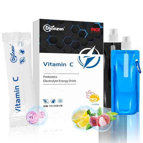 Elektrolyt Pulver mit 2 Stück Faltbare Trinkflasche, Elektrolyte Pulver mit Vitamin C, Electrolytes zur besseren Wasseraufnahme für Sport & schnelle Erholung(15 Sticks mit je 5000 MG) von Ekukeon