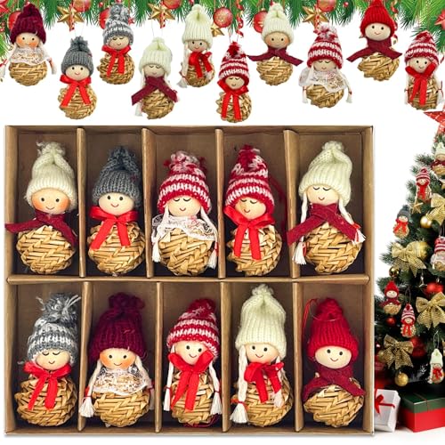 Weihnachtsbaum Deko Weihnachtswichtel Weihnachtsanhänger, Christbaumschmuck 10er Set Stroh Mini Figuren Kleine Baumschmuck Weihnachten für Weihnachten und Neujahr Treppe Zäune Deko von Ekukeon