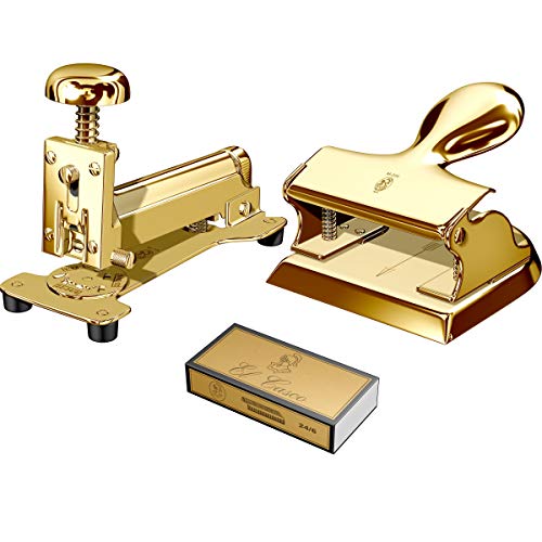 EL CASCO Geschenk-Set 8 L Gold 23 Karat - Bestehend aus Tischhefter M-15, Locher M-200 und passenden Heftklammern von El Casco